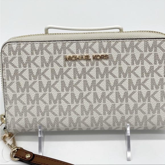 Michael Kors JST LG Flat MF Phone Case Wallet Vanilla/Brown - Picture 2 of 6